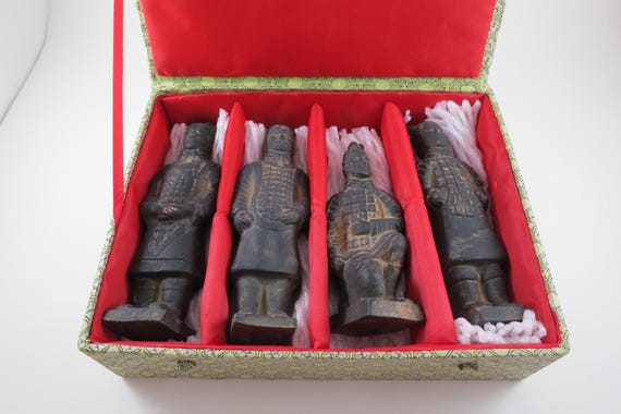 Four Piece Chinese Terracotta Warriors Figure Set In Original Gift Box Qin Dynasty