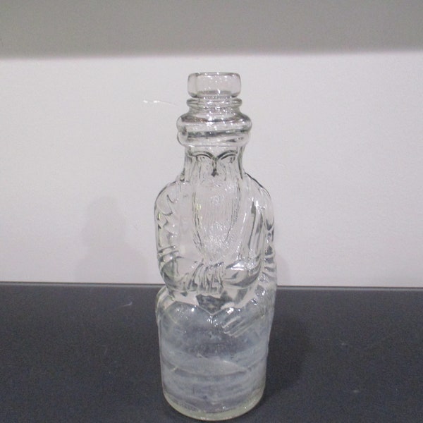Vintage Clear Embossed Hiram Ricker Poland Water Figural Bottle Excellent Condition 9 Inches Tall