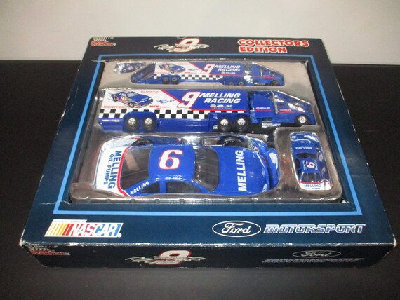 Vintage 1991 Racing Champions 1:64 Scale NASCAR Diecast Car No 9 Bill Elliott 3 Cars 2 Transporters New In Original Box