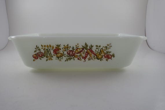 Vintage Milk Glass Anchor Hocking 441 1 Quart Loaf Vegetable Harvest Pattern