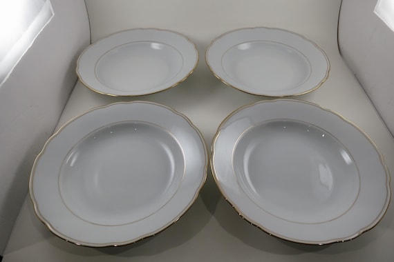 Feston by Schidling Deutsches Porcelain 9 3/8 Rim Soup Bowls Scalloped-Set of 4