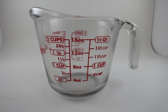 Vintage Anchor Hocking 2-Cup Measuring Cup - Red Lettering
