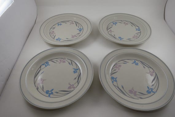 Set of Four Vintage Brick Oven Stoneware Stockholm Pattern 7 3/4 Inch Salad Plates