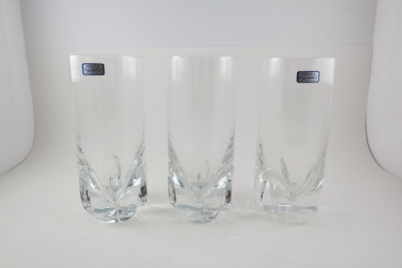 Three Vintage Bohemia Crystal Water Glasses 6 1/2 Tall Like New Condition with Original Stickers