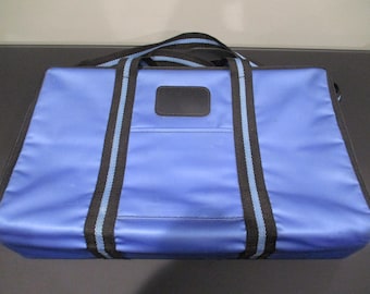 1980's Black and Blue Vinyl Style Cassette Case with Double Strap Holds 30 Cassette Tapes
