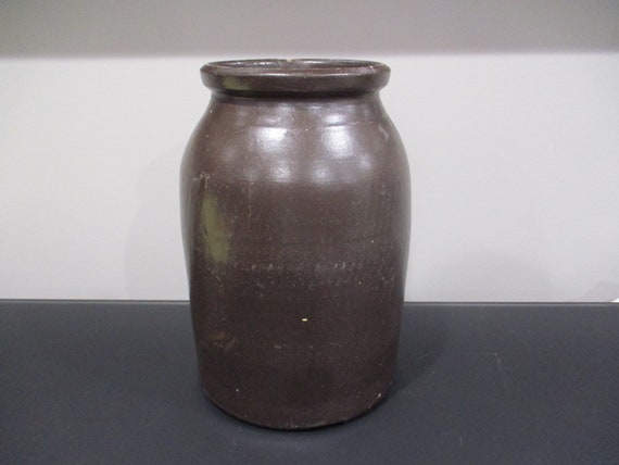 Vintage Brown Stoneware Crock 9 1/2 Inches Tall Very Good Vintage Condition