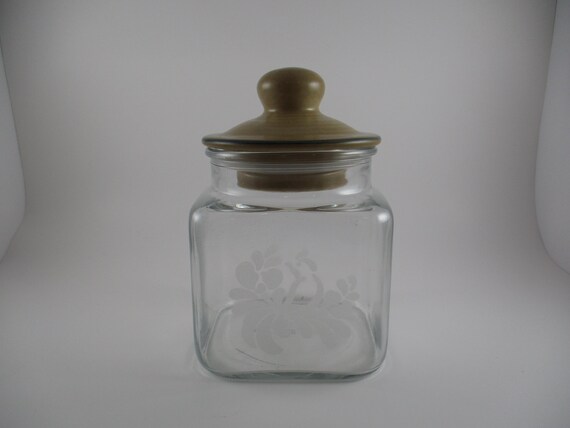 Vintage Pfaltzgraff Folk Art Pfanciful Glass Crock with Lid 1980's Brand New Never Used