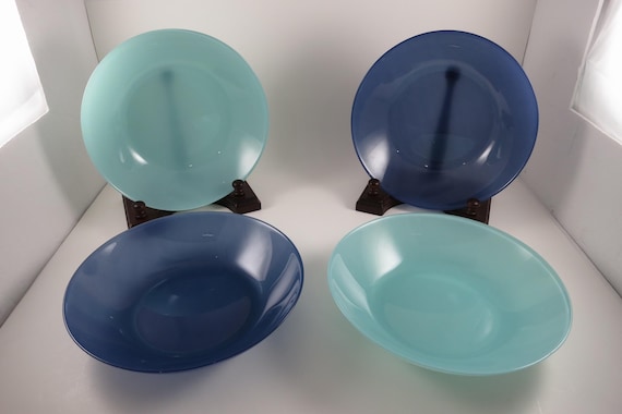 Set of 4 Vintage Luminarc Soup Bowls – 8 Inch, Green/Blue ARC France
