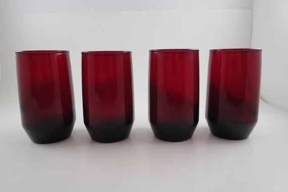 Vintage Ruby Red Juice Glasses - Set of 4