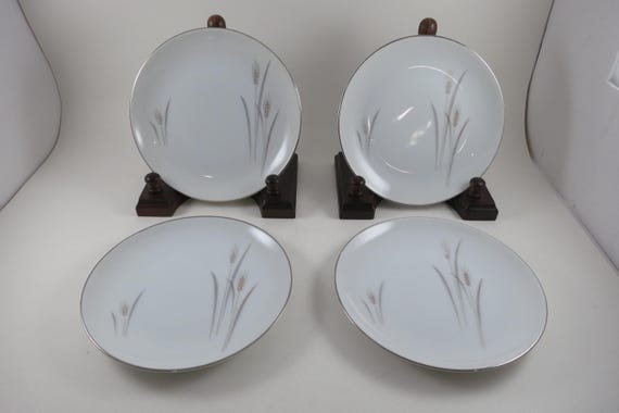Set of 4 Vintage Platinum Wheat Bread Plates, Fine China Japan (6 3/8")