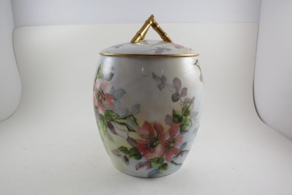 Limoges Floral Jar with Gold Trim - 8 Inch Display Piece