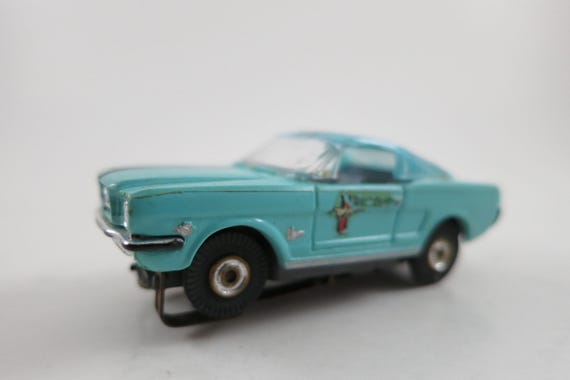 Aurora Teal and Black 1965 Ford Mustang Slot Car Original Excellent Condition
