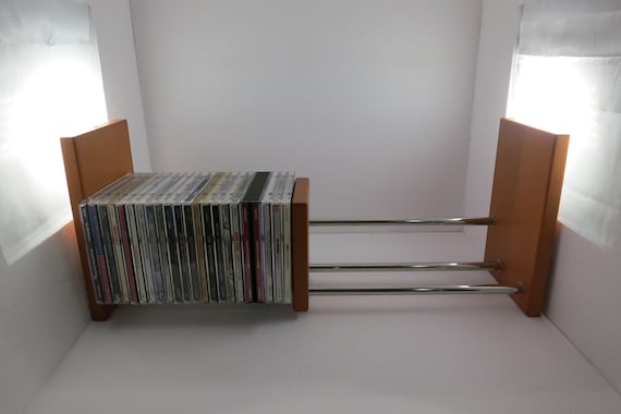Vintage Modulus Expanding CD Rack: Metal & Wood, 48 Discs