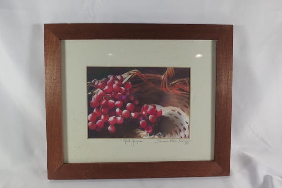 Red Grapes Art Print by Susan Elise Shiebeler Framed Artist Signed 11x9
