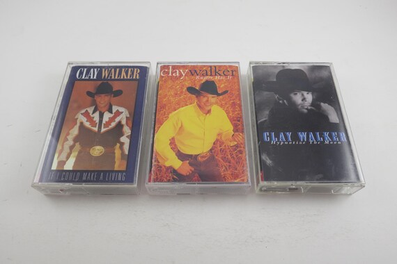 Vintage 1990's Clay Walker Cassette Tapes Rumor Has It Hypnotize the Moon If I Could Make A Living Greatest Hits Sold Individually
