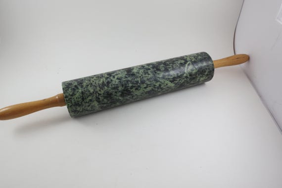 Antique Wooden Green Marble Rolling Pin Excellent Condition