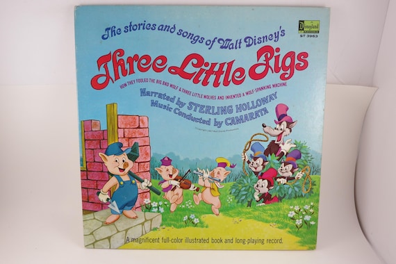 Vintage 1967 Children's LP Record Three Little Pigs Disneyland Records 11 Page Picture Book
