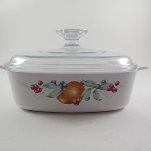 Vintage Corning Ware 1.5 Liter Saucepan: Abundance Pattern, Clear Glass Lid