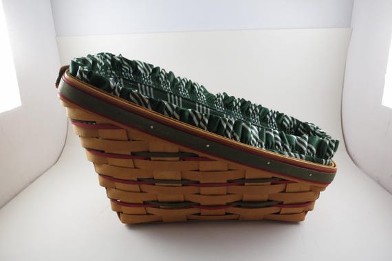 1997 Longaberger Slanted Desktop Basket: Signed & Dated Green Red Liner Protector