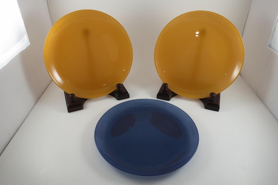 Set of 3 Vintage Luminarc Salad Plates – 8 Inch, Orange/Blue ARC France