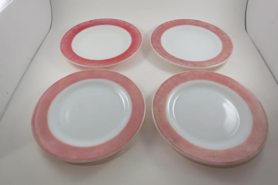 Vintage Pyrex Flamingo Pink Milk Glass Salad Plates, Set of 4