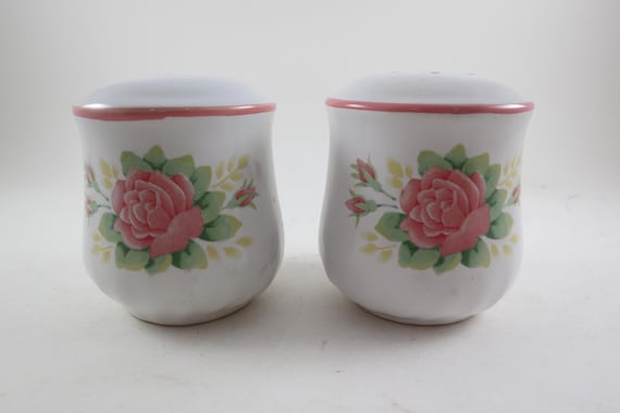 Vintage Corelle Elegant Rose Salt and Pepper Shaker Set