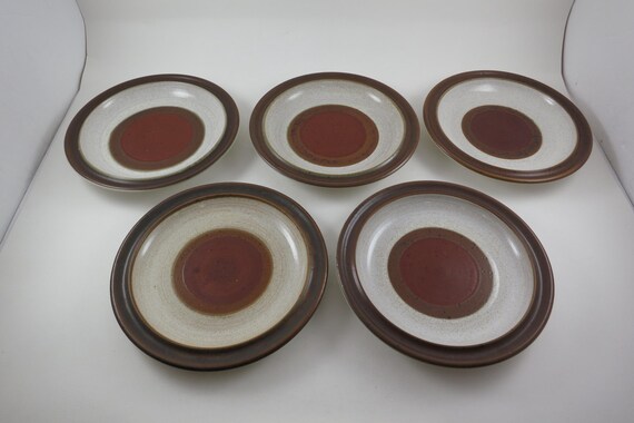 Set of 5 Vintage Denby England Rust Red Stoneware Bread Plates