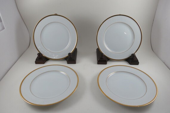 Vintage Fitz & Floyd Classique D'or White Bread Plates Set (4)