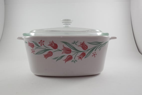 Vintage Corning Ware Casserole with Glass Lid Rosemarie Pattern A-1.5-B