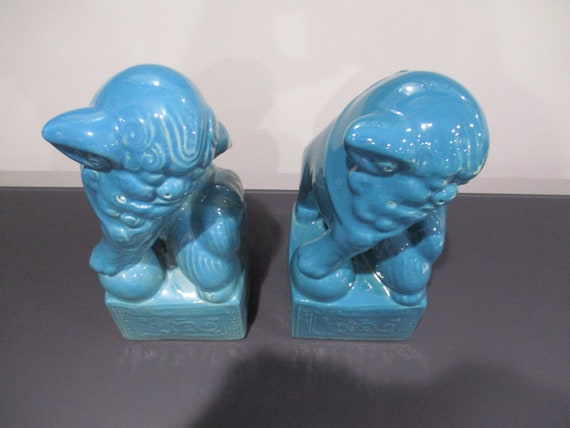 Pair of Green Chinese Foo Dog Statues Unbranded 10 1/2 Inches Tall Excellent Condition