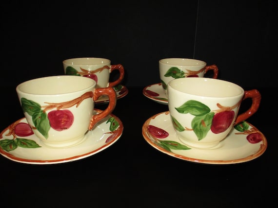 Set of Four Vintage Franciscan Earthenware Apple Pattern Cup and Saucer Sets Excellent Condition Free Shipping