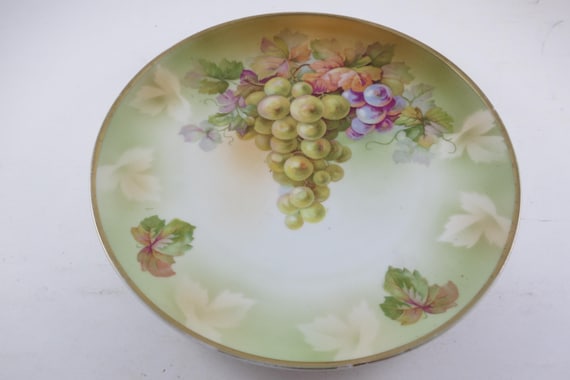 Hand Painted MZ Austria Serving Plate: Green & Purple Grapes 8 1/2 Inches