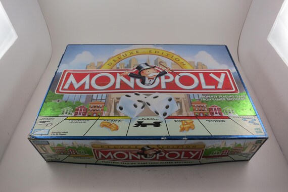 Vintage 1995 Board Game Monopoly Deluxe Edition 100 Percent Complete Double Money Wood Houses Hotels Gold Playing Pieces Good Condition