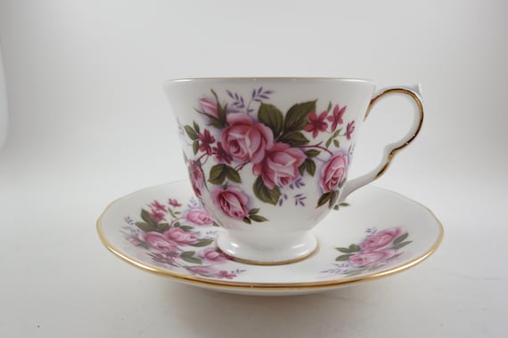 Vintage Queen Anne Fine Bone China Cup and Saucer Set D77 Pink Roses Pristine Condition