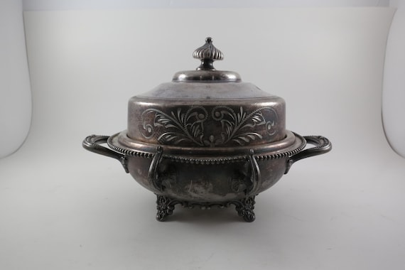 Antique Benedict Quadruple Plate Butter Cooler Bowl w/ Spoon Holders