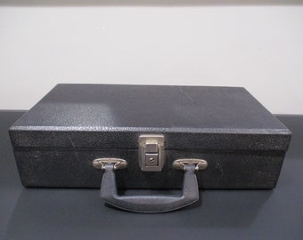 Vintage Black Faux Leather Cassette Carrying Case 1980's Hard Shell with Handle Holds 24 Cassettes Excellent Condition