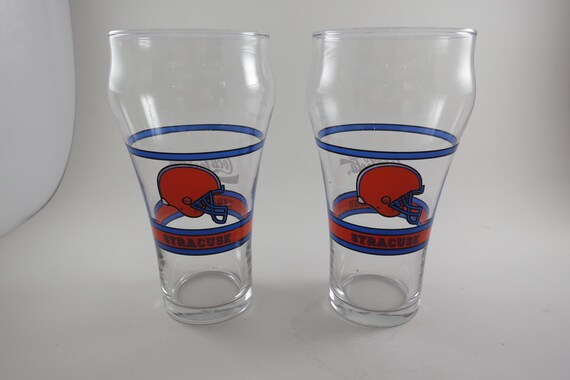 Pair of 1990's Syracuse Orange College Coca Cola Drinking Glasses Excellent Condition