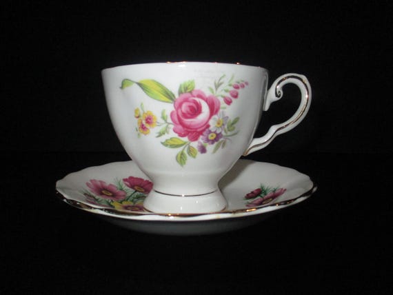 Royal Tuscan Bone China Vintage Pink Floral Cup and Saucer Set Excellent Condition
