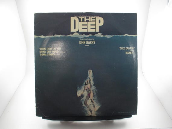 Vintage 1977 Vinyl LP Soundtrack Record The Deep John Barry Excellent Condition Blue Translucent Vinyl with Original Poster 68871