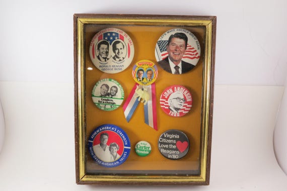 Custom Made 1980 Presidential Election Shadowbox Pins Ribbons Reagan