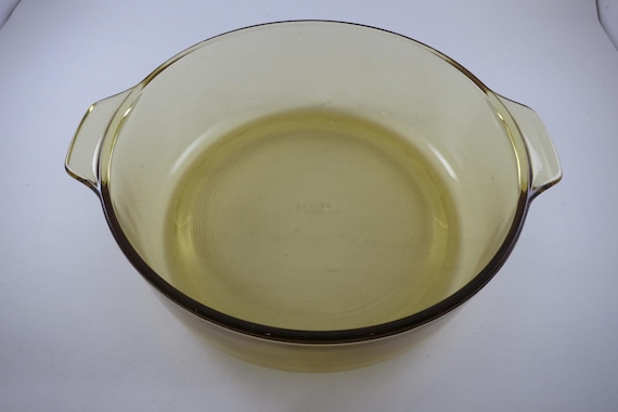 Vintage Amber Glass Casserole Baking Dish Mexico 8 Inch Double Handled
