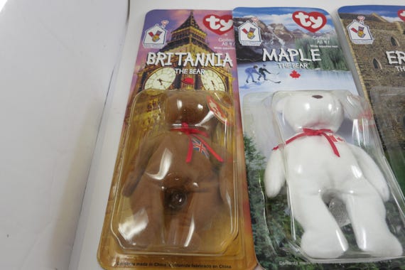 Vintage 2000 McDonalds TY Teenie Beanie Babies Bears Complete Set of 4 New In Package Brittania Erin Glory Maple