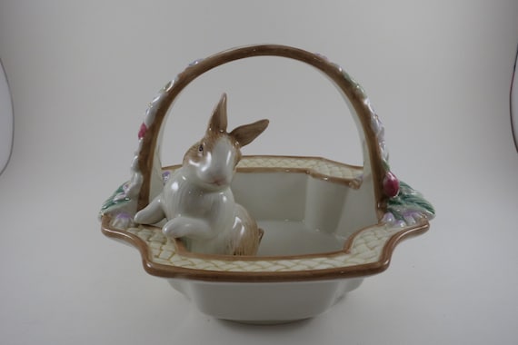 Vintage Fitz & Floyd Botanical Bunny Basket Essentials