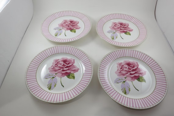 Set of Four Laura Ashley Bone China 8 Inch Salad Plates Celia Pattern 2004 Pristine Condition