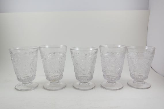 Set of Five MCM Duncan Miller Early American Sandwich Glass 3 3/4 Inch Tumblers Excellent Condition
