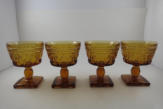 Set of 4 Vintage Indiana Glass Colony Park Lane Amber Sherbet Glasses