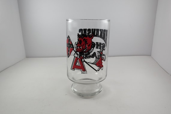 Large Vintage 1980's Arkansas Razorbacks Shot Glass NCAA Basketball 7 Inches Tall Excellent Condition