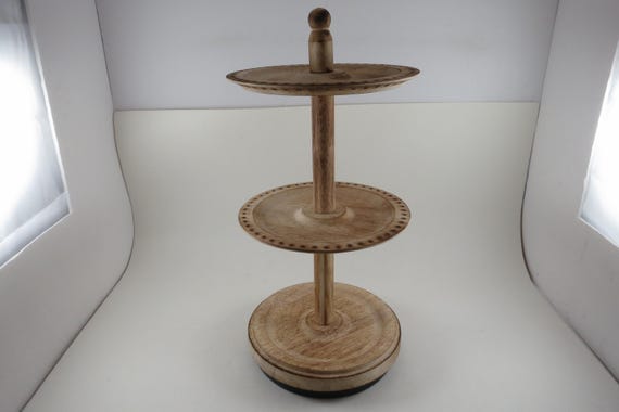 13 1/2 Inch Three Tier Decorative Wooden Rotating Riser