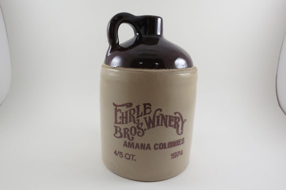 Vintage 1974 Ehrle Brothers Winery Pottery Jug: Amana Colonies Brown Tan Decor
