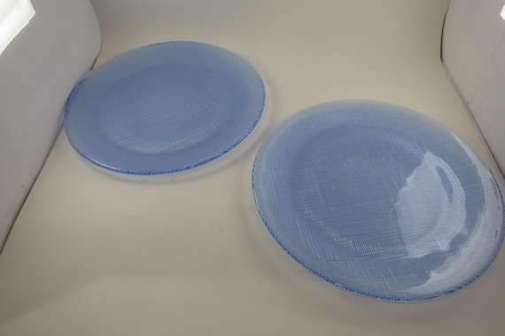 Pair of Textured Pebble Glass Light Blue 11 Inch Dinner Plates